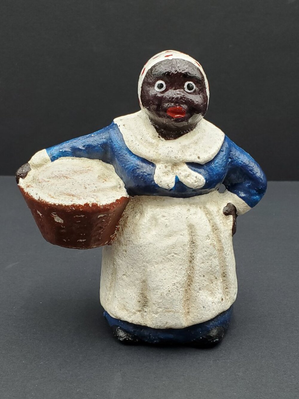 African American Woman with Laundry Basket Cast Iron Coin Bank Metal Maid Figure